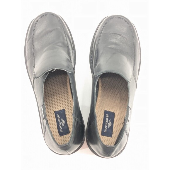 Dockers Leather 90s Black Chunky Slip On Loafers Dark Academia Goth Size 10 - Picture 4 of 8